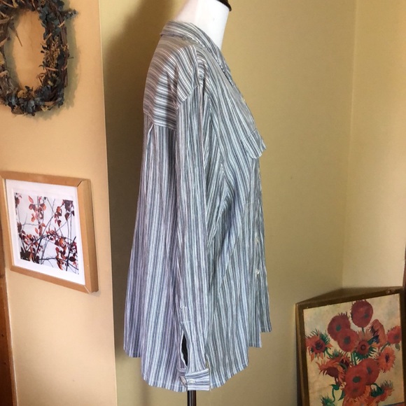 Vtg 90s APPARENZA Size 22W Tunic Length Stripe Gray/White Blouse Textured NEW - Picture 5 of 16